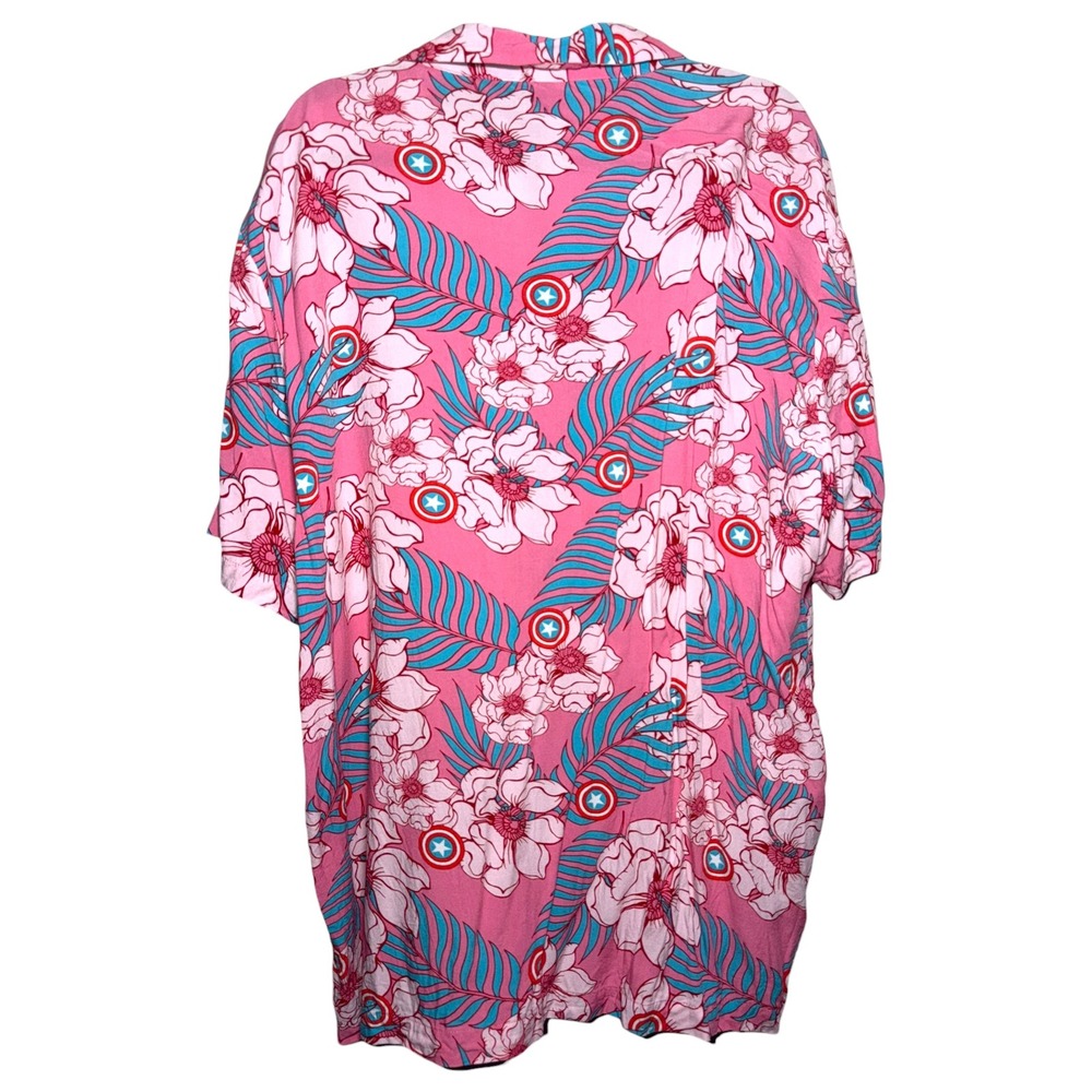 Marvel Captain America Hawaiian Shirt Pink Floral Rayon Camp Shirt 3XL - Picture 2 of 4